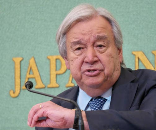 UN Secretary-General Antonio Guterres attend a press conference in Tokyo, Japan on Wednesday, May 20, 2026.  TKP2026052016 KEIZOxMORI