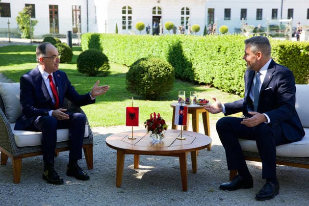 Official state visit of Albanian President Barjam Begaj to Slovakia BRATISLAVA, SLOVAKIA - MAY 20: The President of Slovakia, Peter Pellegrini (R) meets with the President of Albania, Bajram Begaj (L) who arrived on an official visit in Bratislava, Slovakia on May 20, 2026. This is the first ever visit by an Albanian head of state to Slovakia, with the aim of establishing more intensive cooperation between the countries. Zuzana Gogova Anadolu Bratislava Slovakia. Editorial use only. Please get in touch for any other usage.  Copyright: x2026xAnadoluxZuzanaxGogovax