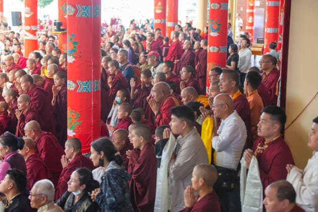May 20, 2026, Palampur, Dharamshala, India: Tibetan budhist monks, novice monks and tibetan followers watching to Tibetan spiritual Leader the Dalai Lama (not in picture) leaving the temple after end of a long life prayer offered to him by Central Dokham Chushi Gangdrug and Himalayan Buddhist Cultural Association at the Main Tibetan Temple in Mcleodganj, Dharamshala ..NOTE: EDITORIAL USE ONLY. Palampur India  - ZUMAb235 20260520_zip_b235_008 Copyright: xShaileshxBhatnagarx