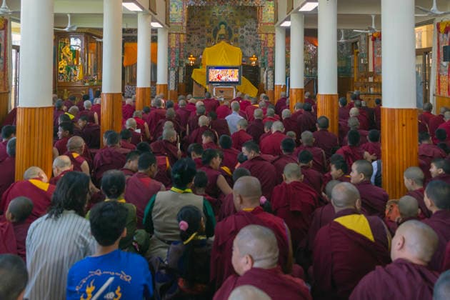 May 20, 2026, Palampur, Dharamshala, India: Tibetan Buddhist nuns and monks watching Tibetan spiritual Leader the Dalai Lama on TV scree during a Long Life Prayer offered to him by Central Dokham Chushi Gangdrug and Himalayan Buddhist Cultural Association at the Main Tibetan Temple in Mcleodganj, Dharamshala ..NOTE: EDITORIAL USE ONLY. Palampur India  - ZUMAb235 20260520_zip_b235_006 Copyright: xShaileshxBhatnagarx