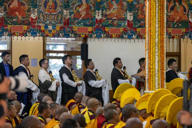May 20, 2026, Palampur, Dharamshala, India: Members of Central Dokham Chushi Gangdrug and Himalayan Buddhist Cultural Association standing with offering during a Long Life Prayer offered to Tibetan spiritual Leader the Dalai Lama by Central Dokham Chushi Gangdrug and Himalayan Buddhist Cultural Association at the Main Tibetan Temple in Mcleodganj, Dharamshala ..NOTE: EDITORIAL USE ONLY. Palampur India  - ZUMAb235 20260520_zip_b235_003 Copyright: xShaileshxBhatnagarx