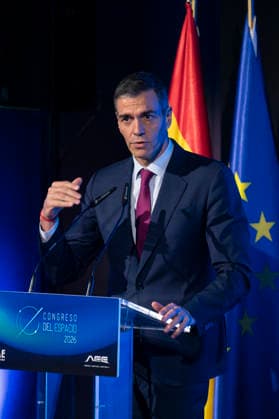 Pedro Sanchez at the official closing ceremony of the Space 2026 Congress in Madrid - 20 May 2026 The President of the Government, Pedro Sanchez speaks during the official closing ceremony of the Space 2026 Congress, at the Mutua Madrilena Auditorium. Madrid Spain Copyright: xAtilanoxGarciax xSOPAxImagesx photos19539