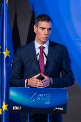 Pedro Sanchez at the official closing ceremony of the Space 2026 Congress in Madrid - 20 May 2026 The President of the Government, Pedro Sanchez speaks during the official closing ceremony of the Space 2026 Congress, at the Mutua Madrilena Auditorium. Madrid Spain Copyright: xAtilanoxGarciax xSOPAxImagesx photos19555