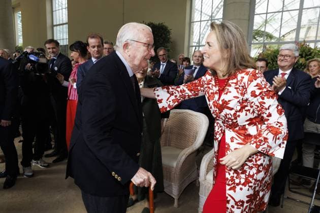 King Albert II of Belgium and Princess Claire of Belgium pictured during the presentation of the Queen Paola Prize, at the Royal Castle in Laken Laeken, Brussels, Wednesday 20 May 2026. The Queen Paola Foundation intends to honor associations that run outstanding projects promoting the inclusion and training of disadvantaged young people (aged 3 to 25).  NICOLASxMAETERLINCK 174529612