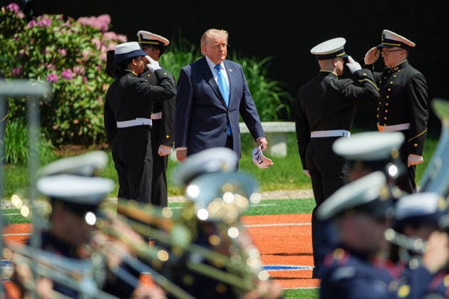 President Donald Trump arrives for the United States Coast Guard Academy s graduation ceremony in New London, Connecticut on Wednesday, May 20, 2026.  CONN20260520443 ANGELINAxKATSANIS