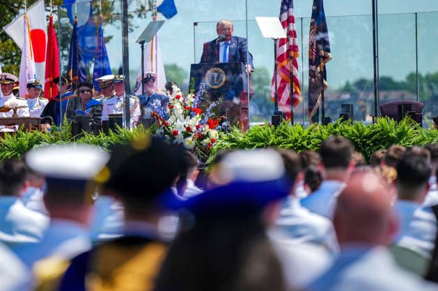 President Donald Trump delivers the commencement address during the United States Coast Guard Academy s graduation ceremony in New London, Connecticut on Wednesday, May 20, 2026.  CONN20260520445 ANGELINAxKATSANIS