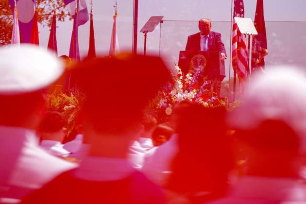 President Donald Trump delivers the commencement address during the United States Coast Guard Academy s graduation ceremony in New London, Connecticut on Wednesday, May 20, 2026.  CONN20260520452 ANGELINAxKATSANIS
