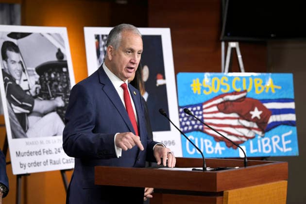Congressman Mario Diaz-Balart speaks during a press conference at the U.S. Capitol in Washington, USA, 20 May 2026. Republican lawmakers stated that the indictment U.S. authorities plan to file today against former Cuban President Raúl Castro will be a way to bring justice to all Cubans. Republican lawmakers see justice in a possible indictment of Raul Castro !ACHTUNG: NUR REDAKTIONELLE NUTZUNG!  Copyright: xLeninxNollyx USA1014 20260520-55020347736_1