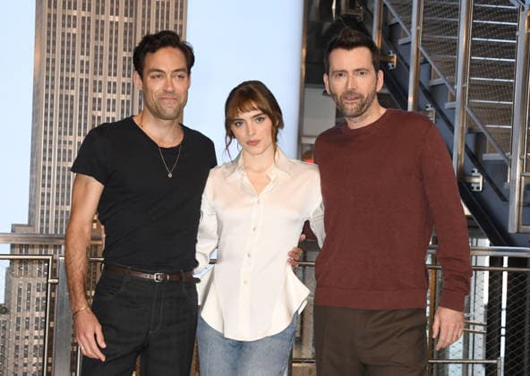 NEW YORK, NY - MAY 20: Alex Hassell, Bella Maclean, David Tennant at the Empire State Building to celebrate the season 2 premiere of Hulu™s Rivals on May 20, 2026. Copyright: xx