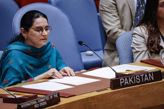 May 20, 2026, New York, New York, USA: SAIMA SALEEM, Counsellor at the Permanent Mission of Pakistan to the United Nations and PakistanÃ¢â‚¬â ¢s first visually impaired civil servant to address the United Nations General Assembly, reads from braille while addressing the UN Security Council during an open debate on the Protection of Civilians in Armed Conflict at UNHQ. New York USA  - ZUMAo116 20260520_znp_o116_023 Copyright: xBiancaxOterox