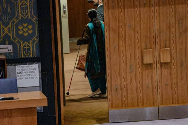May 20, 2026, New York, New York, USA: SAIMA SALEEM, Counsellor at the Permanent Mission of Pakistan to the United Nations and PakistanÃ¢â‚¬â ¢s first visually impaired civil servant to address the United Nations General Assembly, seen through the doors as she leaves the chamber after addressing the UN Security Council during an open debate on the Protection of Civilians in Armed Conflict at UNHQ. New York USA - ZUMAo116 20260520_znp_o116_027 Copyright: xBiancaxOterox