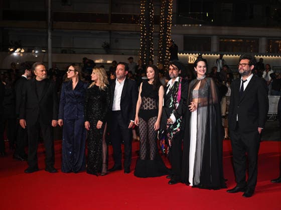 IPA84916766 - Cannes, 79th Cannes Film Festival 2025 - evening 9. red carpet ELASTIC ROME Pictured: Thomas Verhaeghe, Mathieu Verhaeghe, Franco Nero, Ornella Muti, Bertrand Mandico, Isabella Ferrari, NoÃ mie Merlant and Marion Cotillard  Copyright: xManuelexMangiarottix xPoolxPhotoxEventsx07x 84916766