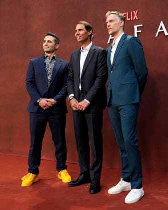 Diego Avalos, Rafa Nadal and Zach Heinzerling attend RAFA premiere. May 20, 2026. (20260521372)