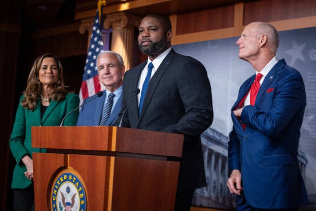 Florida GOP holds press conference on Cuba WASHINGTON, DC - MAY 20: Congressman Byron Donalds (2nd R) speaks at a press conference with Senator Rick Scott (R), Congressman Carlos Gimenez (2nd L) and Congresswoman Maria Salazar (L) to discuss the Department of Justice’s indictment of Raul Castro, at the U.S. Capitol in Washington, DC on May 20, 2026. Nathan Posner Anadolu Washington United States. Editorial use only. Please get in touch for any other usage.  Copyright: x2026xAnadoluxNathanxPosnerx