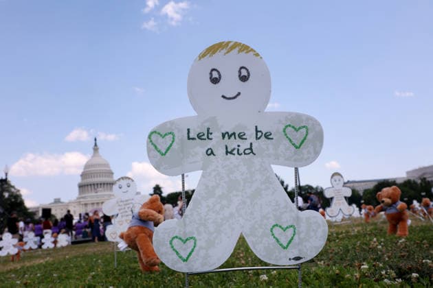 May 20, 2026, Washington, District Of Columbia, USA: An installation of 620 teddy bears and stuffed animals to represent the over 6,200 children arrested by ICE and denied a childhood since the start of the Trump Administration is seen near the US Capitol in Washington, DC, USA, on May 20, 2026. Activists attended a Vigil outside the US Capitol calling for an end to child and family detention by ICE, hosted by the Read Them Home Initiative and Free Families Coalition. Washington USA - ZUMAs337 20260520_znp_s337_009 Copyright: xGentxShkullakux
