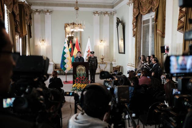 Bolivian Foreign Minister holds a press conference LA PAZ, BOLIVIA - MAY 20: Bolivian Foreign Minister Fernando Aramayo Carrasco holds a press conference regarding the departure from the country of Colombian Ambassador Elizabeth Garcia in La Paz, Bolivia, on May 20, 2026. Jorge Mateo Romay Salinas Anadolu La Paz Bolivia. Editorial use only. Please get in touch for any other usage.  Copyright: x2026xAnadoluxJorgexMateoxRomayxSalinasx