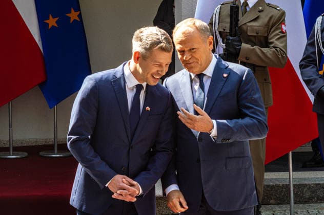 May 20, 2026, Warsaw, Poland: New Hungarian Prime Minister, Peter Magyar and Polish Prime Minister, Donald Tusk seen during their meeting at the Polish Prime Minister s residence. On the morning of Wednesday, the 20th of May, on his first foreign visit, the new Prime Minister of Hungary, Peter Magyar, meets with Polish Prime Minister Donald Tusk. The visit symbolically marks the opening of a new phase in Budapest s relations with Europe. During the meeting the Prime Ministers discuss Magyar s victory in the recent Hungarian elections, the Polish-Hungarian relationship, and the issue of Zbigniew Ziobra and Marcin Romanowski - two Polish politicians evading prosecution in Poland by hiding in Hungary. After the meeting, Peter Magyar meets with  - ZUMAs197 20260520_aaa_s197_276 Copyright: xNeilxMiltonx