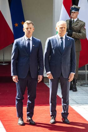 May 20, 2026, Warsaw, Poland: New Hungarian Prime Minister, Peter Magyar and Polish Prime Minister, Donald Tusk seen during their meeting at the Polish Prime Minister s residence. On the morning of Wednesday, the 20th of May, on his first foreign visit, the new Prime Minister of Hungary, Peter Magyar, meets with Polish Prime Minister Donald Tusk. The visit symbolically marks the opening of a new phase in Budapest s relations with Europe. During the meeting the Prime Ministers discuss Magyar s victory in the recent Hungarian elections, the Polish-Hungarian relationship, and the issue of Zbigniew Ziobra and Marcin Romanowski - two Polish politicians evading prosecution in Poland by hiding in Hungary. After the meeting, Peter Magyar meets with  - ZUMAs197 20260520_aaa_s197_253 Copyright: xNeilxMiltonx