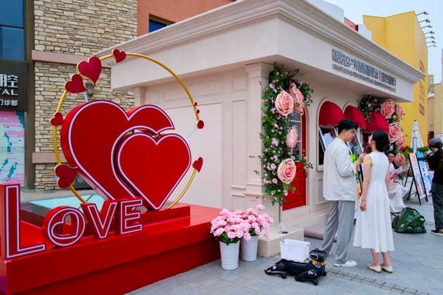 BEIJING, CHINA - MAY 20: A newly-wed couple pose for a photo at the marriage registration office during 520 I Love You Day on May 20, 2026 in Beijing, China. Chinese people celebrate 520 I Love You Day as 520 sounds like I love you in Chinese.  Copyright: xVCGx 111642848279