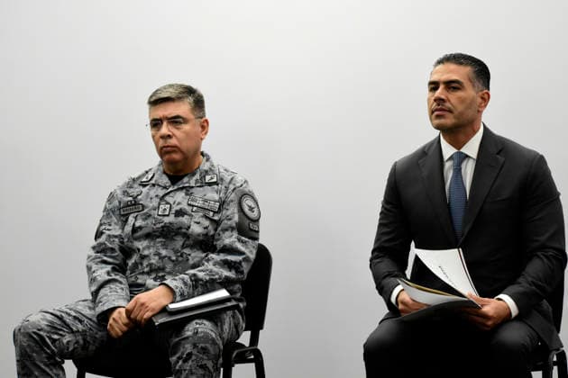 Mexico s Secretary of Security, Omar Garcia Harfuch News Conference Secretary of Security and Citizen Protection, Omar Garcia Harfuch and the Commander of the National Guard, Guillermo Briseno Lobera, during a press conference for the latest arrests in the State of Morelos, related to extortion and organized crime. on May 20, 2026 in Mexico City, Mexico. (Photo by Luis Barron Eyepix Group). Copyright: xLuisxBarronx xEyepixxGroupx LB_20052026_184552