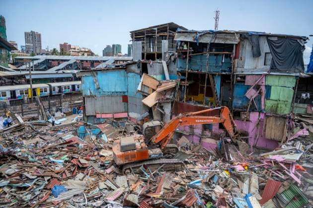 MUMBAI, INDIA - MAY 20: JCB machines in action on second day of an anti-encroachment drive on railway land at Garib Nagar slum in Bandra East on May 20, 2026 in Mumbai, India. (Photo by Satish Bate Hindustan Times) Second Day Of Demolition Drive At Bandra Garib Nagar