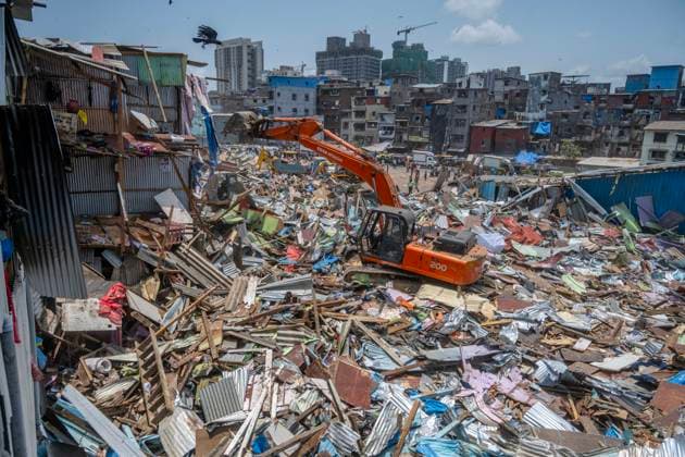 MUMBAI, INDIA - MAY 20: JCB machines in action on second day of an anti-encroachment drive on railway land at Garib Nagar slum in Bandra East on May 20, 2026 in Mumbai, India. (Photo by Satish Bate Hindustan Times) Second Day Of Demolition Drive At Bandra Garib Nagar