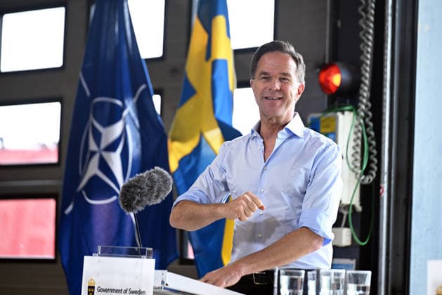 Mark Rutte - Ulf Kristersson joint press conference in Sweden REVINGEBY, SWEDEN - MAY 21: NATO Secretary General Mark Rutte and Swedish Prime Minister Ulf Kristersson (not seen) hold a joint press conference at the Swedish Civil Defense and Resilience Agency training center in Revingeby, Sweden on May 21, 2026 as part of NATO Foreign Ministers Meeting. Dursun Aydemir Anadolu Revingeby Sweden. Editorial use only. Please get in touch for any other usage.  Copyright: x2026xAnadoluxDursunxAydemirx