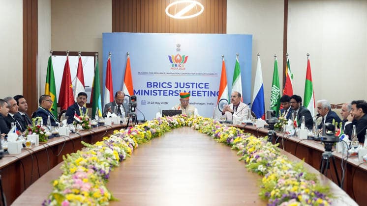 RECORD DATE NOT STATED Arjun Ram Meghwal addresses the opening session of the two-day BRICS Justice Ministers™ Meeting 2026 Gandhinagar, May 21 (ANI): Union Minister of State (I C) for Law and Justice, Arjun Ram Meghwal, addresses the opening session of the two-day BRICS Justice Ministers™ Meeting 2026, in Gandhinagar on Thursday. (@arjunrammeghwal X ANI Photo) Gandhinagar Gujarat India Copyright: xANIx ANI_20260521285