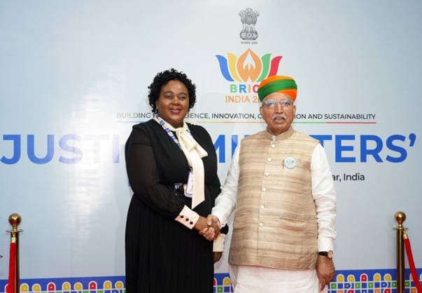 RECORD DATE NOT STATED Arjun Ram Meghwal welcomes delegates for the BRICS Justice Ministers™ Meeting 2026 Gandhinagar, May 21 (ANI): Union Minister of State (I C) for Law and Justice, Arjun Ram Meghwal welcomes a delegate for the BRICS Justice Ministers™ Meeting 2026, in Gandhinagar on Thursday. (@arjunrammeghwal X ANI Photo) Gandhinagar Gujarat India Copyright: xANIx ANI_20260521297