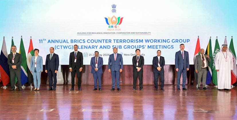 RECORD DATE NOT STATED Secretary (West) Amb Sibi George at the 11th Annual BRICS Counter Terrorism Working Group Meeting New Delhi, May 21 (ANI): Secretary (West) Amb Sibi George in a group photo at the 11th Annual BRICS Counter Terrorism Working Group Meeting, in New Delhi on Thursday. (@MEAIndia X ANI Photo) New Delhi Delhi India Copyright: xANIx ANI_20260521316
