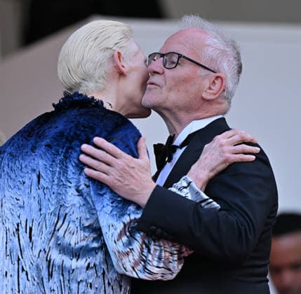 79th Cannes Film Festival: La Bola Negra screening CANNES, FRANCE - MAY 21: British actress Tilda Swinton (L) and Cannes film festival director Thierry Fremaux (R) arrive for the screening of the film La Bola Negra at the 79th edition of the Cannes Film Festival in Cannes, France on May 21, 2026. Mustafa Yalcin Anadolu Cannes France. Editorial use only. Please get in touch for any other usage.  Copyright: x2026xAnadoluxMustafaxYalcinx