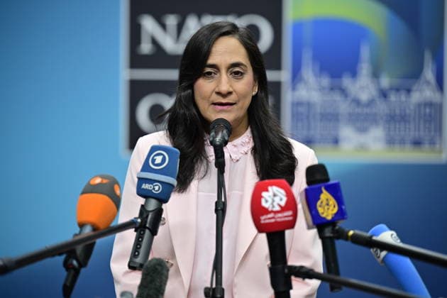 HELSINGBORG , SVERIGE 20260522 Kanadas utrikesminister Anita Anand vid fredagens doorstep pa NATO:s utrikesministermöte pa Sea U i Helsingborg. HELSINGBORG SVERIGE x50090x *** HELSINGBORG , SWEDEN 20260522 Canadian Foreign Minister Anita Anand at Fridays doorstep at the NATO Foreign Ministers Meeting at Sea U in Helsingborg HELSINGBORG SWEDEN x50090x  Copyright: xJohanxNilsson TTx NATOS UTRIKESMINISTERMÖTE HELSINGBORG Y5V6Tj0I6tY
