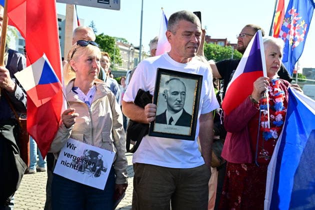 A manifestation happening Nema barikada (Dumb Barricade) to express opposition to the Sudeten German Congress in Brno, Czech Republic, on May 22, 2026. (CTKxPhoto VaclavxSalek) CTKPhotoP2026052201874  CTKPhotoP2026052201874
