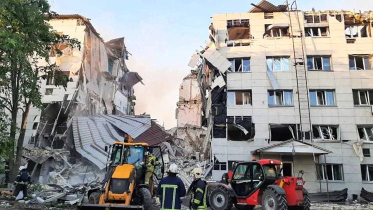 RUSSIA, LUGANSK PEOPLE S REPUBLIC - MAY 22, 2026: The dormitory of the Starobelsk Professional College under the Lugansk State Pedagogical University suffers severe damage from a Ukrainian drone strike on Starobelsk, north of Lugansk, along with its building. Out of 86 children aged 14 to 18 inside at the time of the strike, current figures indicate 35 injured and receiving necessary medical treatment. Best quality available. LPR Head MAX TASS  92862057