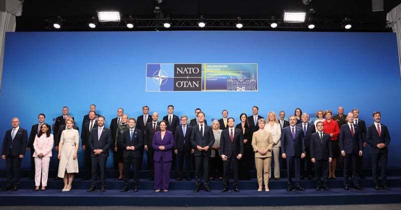 NATO Foreign Ministers Meeting HELSINGBORG, SWEDEN - MAY 22: (----EDITORIAL USE ONLY - MANDATORY CREDIT - TURKISH FOREIGN MINISTRY HANDOUT - NO MARKETING NO ADVERTISING CAMPAIGNS - DISTRIBUTED AS A SERVICE TO CLIENTS----) Turkish Foreign Minister Hakan Fidan poses for a family photo ahead of the NATO Foreign Ministers Meeting in Helsingborg, Sweden on May 22, 2026. Turkish Foreign Ministry Anadolu Helsingborg Sweden. Editorial use only. Please get in touch for any other usage.  Copyright: x2026xAnadoluxTurkishxForeignxMinistryx
