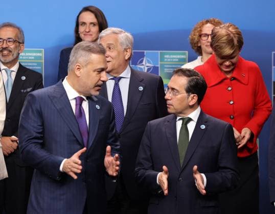 NATO Foreign Ministers Meeting HELSINGBORG, SWEDEN - MAY 22: (----EDITORIAL USE ONLY - MANDATORY CREDIT - TURKISH FOREIGN MINISTRY HANDOUT - NO MARKETING NO ADVERTISING CAMPAIGNS - DISTRIBUTED AS A SERVICE TO CLIENTS----) Turkish Foreign Minister Hakan Fidan and Spanish Foreign Minister Jose Manuel Albares attend a family photo ahead of the NATO Foreign Ministers Meeting in Helsingborg, Sweden on May 22, 2026. Turkish Foreign Ministry Anadolu Helsingborg Sweden. Editorial use only. Please get in touch for any other usage.  Copyright: x2026xAnadoluxTurkishxForeignxMinistryx
