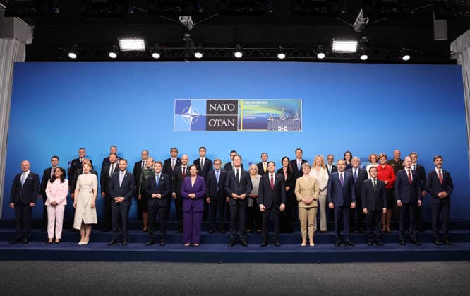NATO Foreign Ministers Meeting in Sweden??????? HELSINGBORG, SWEDEN - MAY 22: Leaders pose for a family photo ahead of the NATO Foreign Ministers Meeting in Helsingborg, Sweden on May 22, 2026. Dursun Aydemir Anadolu Helsingborg Sweden. Editorial use only. Please get in touch for any other usage.  Copyright: x2026xAnadoluxDursunxAydemirx