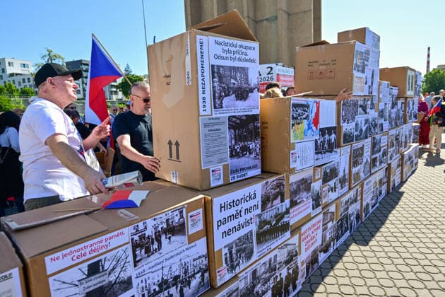 A manifestation happening Nema barikada (Dumb Barricade) to express opposition to the Sudeten German Congress in Brno, Czech Republic, on May 22, 2026. (CTKxPhoto VaclavxSalek) CTKPhotoP2026052203592  CTKPhotoP2026052203592