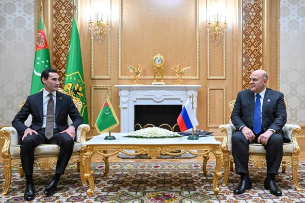 TURKMENISTAN, ASHGABAT - MAY 22, 2026: Serdar Berdimuhamedow (L), President of Turkmenistan, and Mikhail Mishustin, Prime Minister of Russia, hold a meeting Ashgabat Turkmenistan  - ZUMAt113 20260522_zaa_t113_074 Copyright: xAlexanderxMiridonovx