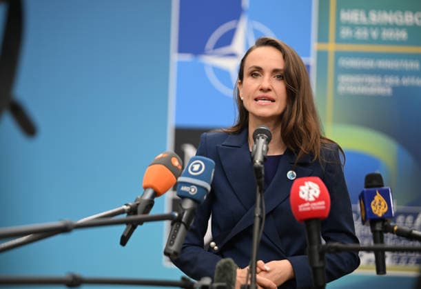 NATO Foreign Ministers Meeting in Sweden??????? HELSINGBORG, SWEDEN - MAY 22: Romanian Foreign Minister Oana Silvia Toiu speaks to members of the press ahead of the NATO Foreign Ministers Meeting in Helsingborg, Sweden, on May 22, 2026. Dursun Aydemir Anadolu Helsingborg Sweden. Editorial use only. Please get in touch for any other usage.  Copyright: x2026xAnadoluxDursunxAydemirx