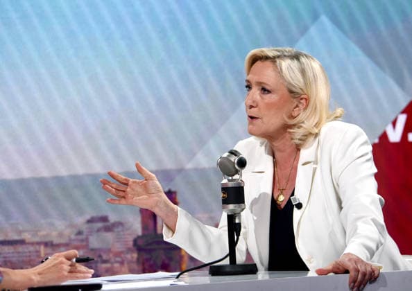 Marine Le Pen Appears On RMC BFMTV - Paris Marine Le Pen is interviewed by Apolline de Malherbe on RMC BFMTV in Paris, France on May 22, 2026. Photo by Alain Apaydin ABACAPRESS.COM Paris France  Copyright: xApaydinxAlain ABACAx