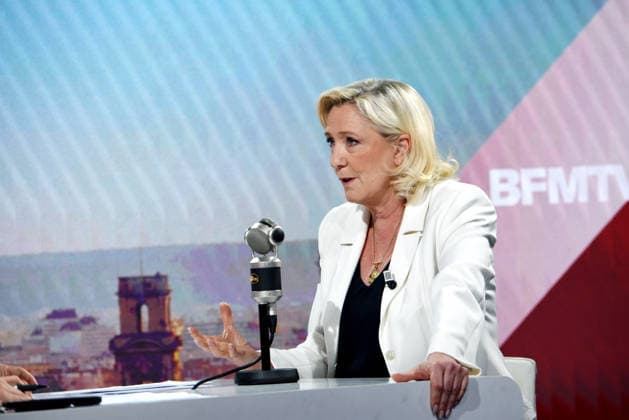 Marine Le Pen Appears On RMC BFMTV - Paris Marine Le Pen is interviewed by Apolline de Malherbe on RMC BFMTV in Paris, France on May 22, 2026. Photo by Alain Apaydin ABACAPRESS.COM Paris France  Copyright: xApaydinxAlain ABACAx