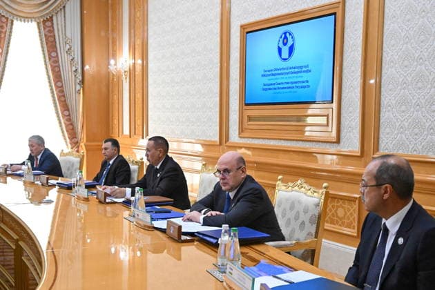 TURKMENISTAN, ASHGABAT - MAY 22, 2026: Mikhail Mishustin (2nd R), Prime Minister of Russia, attends a meeting of the CIS (Commonwealth of Independent States) Council of the Heads of Government at the Garagum Hotel and Business Centre Ashgabat Turkmenistan  - ZUMAt113 20260522_zaa_t113_092 Copyright: xAlexanderxMiridonovx