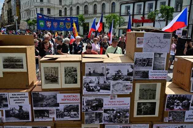 A manifestation meeting to express opposition to the Sudeten German Congress, on the Freedom Square in Brno, Czech Republic, on May 22, 2026. (CTKxPhoto VaclavxSalek) CTKPhotoP2026052204459  CTKPhotoP2026052204459