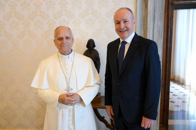 ITALY- REL VATICAN -POPE LEO XVI DURING A PRIVATE AUDIENCE WITH HIS EXCELLENCY MR.MICHEAL MARTIN,PRIME MINISTRE OF IRELAND May 22, 2026 ITALY REL - Vatican,May 22, 2026: Pope Leo XIV receives His Excellency Mr. Micheal Martin, Prime Minister of Ireland, in audience EDITORIAL USE ONLY - NO BOOKS Copyright: xVATICANxMEDIAx xCatholicxPressxPhotox