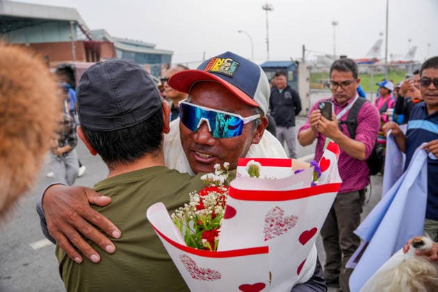 Nepalese climber Kami Rita Sherpa extends world record with 32nd Mount Everest climb KATHMANDU, NEPAL-MAY 22: Friends and family members welcome Kami Rita Sherpa, 56, upon his arrival at the airport in Kathmandu, Nepal, on May 22, 2026, after the veteran mountaineer and guide set a new record by successfully summiting Mount Everest for the 32nd time. Sunil Pradhan Anadolu Kathmandu Nepal. Editorial use only. Please get in touch for any other usage.  Copyright: x2026xAnadoluxSunilxPradhanx