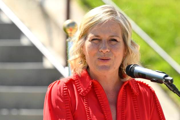 Works On World Famous Lion Of Waterloo Completed WATERLOO, BELGIUM - MAY 22: Vanessa Matz (Les Engages), Minister of Public Modernisation of Federal Government pictured during the official ceremony marking the completion of renovation and construction works at the world famous Butte du Lion, on May 22, 2026 in Waterloo, Belgium, 22 05 2026 Waterloo Belgium  Copyright: xPhilipxReynaersx