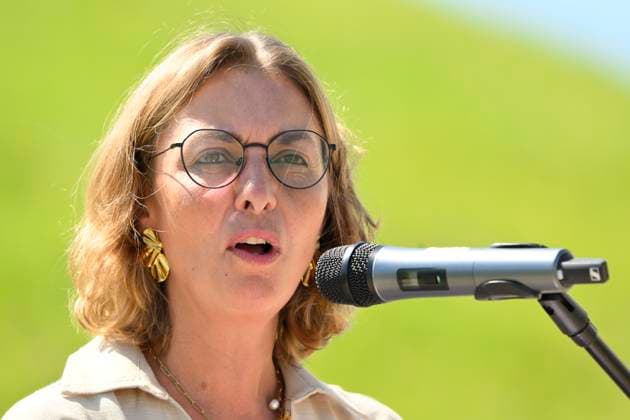 Works On World Famous Lion Of Waterloo Completed WATERLOO, BELGIUM - MAY 22: Valerie Lescrenier (Les Engages), Walloon Minister of Tourism, Heritage, Early Childhood Infrastructure pictured during the official ceremony marking the completion of renovation and construction works at the world famous Butte du Lion, on May 22, 2026 in Waterloo, Belgium, 22 05 2026 Waterloo Belgium  Copyright: xPhilipxReynaersx