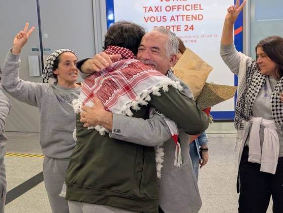 Protesters welcome returned Global Sumud Flotilla activists at Paris airport PARIS, FRANCE - MAY 22: Protesters welcome the Global Sumud Flotilla’s repatriated activists at the Roissy Charles de Gaulle Airport in Paris, France on May 22, 2026. Luc Auffret Anadolu Paris France. Editorial use only. Please get in touch for any other usage.  Copyright: x2026xAnadoluxLucxAuffretx