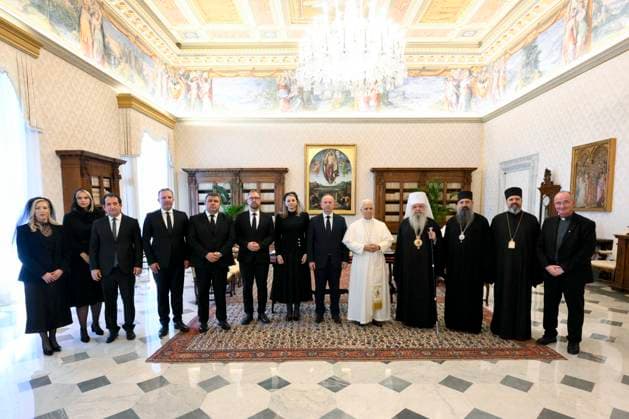 ITALY- REL VATICAN -POPE LEO XVI DURING A PRIVATE AUDIENCE WITH HIS EXCELLENCY MR.AFRIM GASHI,SPEAKER OF THE PARLIAMENT OF THE REPUBLIC OF NORTH MACEDONIA May 22, 2026 ITALY REL - Vatican May 22, 2026: Pope Leo XIV receives His Excellency Mr. Afrim Gashi, Speaker of the Parliament of the Republic of North Macedonia, in audience EDITORIAL USE ONLY - NO BOOKS Copyright: xVATICANxMEDIAx xCatholicxPressxPhotox